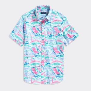 Stretch Cotton Short-Sleeve Beach Chair Print Shirt mens XL